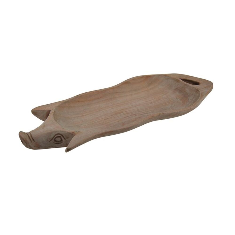 Hand Carved Pig Shaped Decorative Wooden Serving Tray 15 Inch